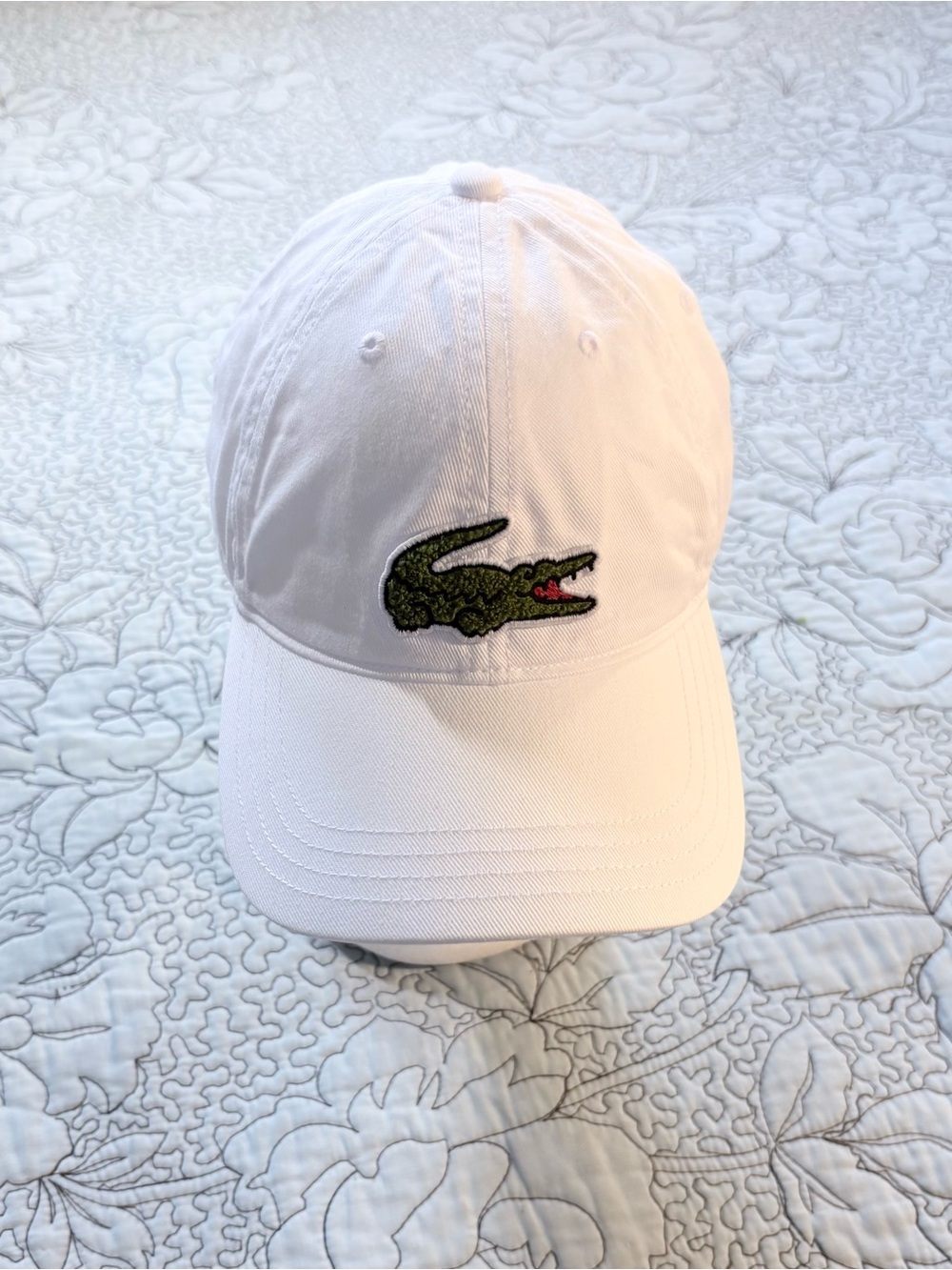 Lacoste White Chenille Crocodile Logo Baseball Cap Adjustable One Size Unisex💛